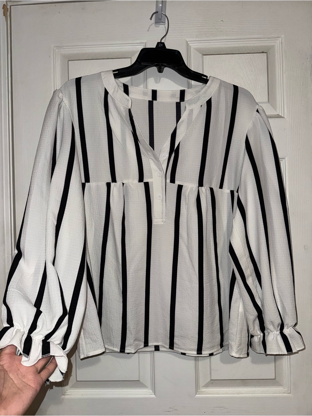 SHEIN White Blouse with Black Vertical Stripes